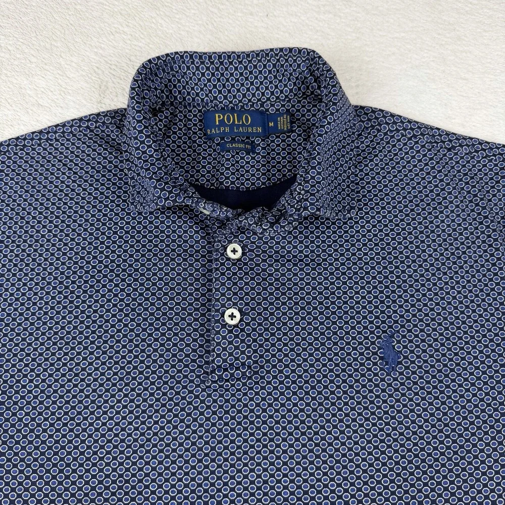 Polo Ralph Lauren Shirt Mens Medium Blue AOP Circle Print Custom Classic‎ Fit